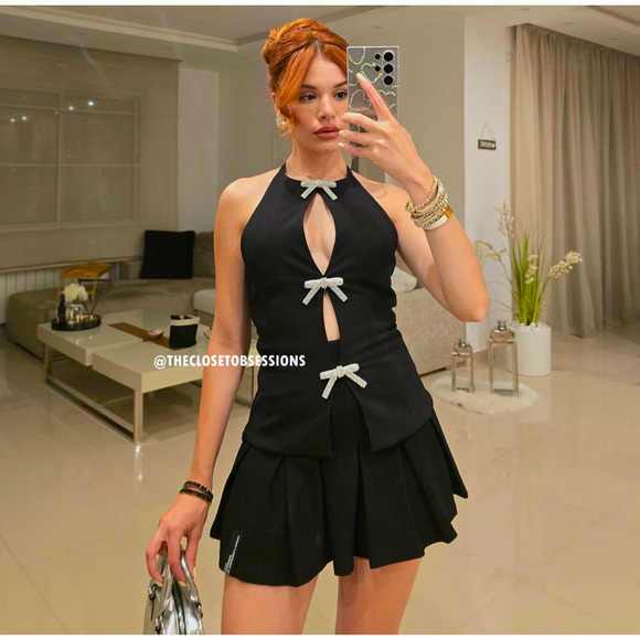 ZARA Blogger Fave Fitted Halter Top NWT | Bow Detail | Black - Picture 10 of 16